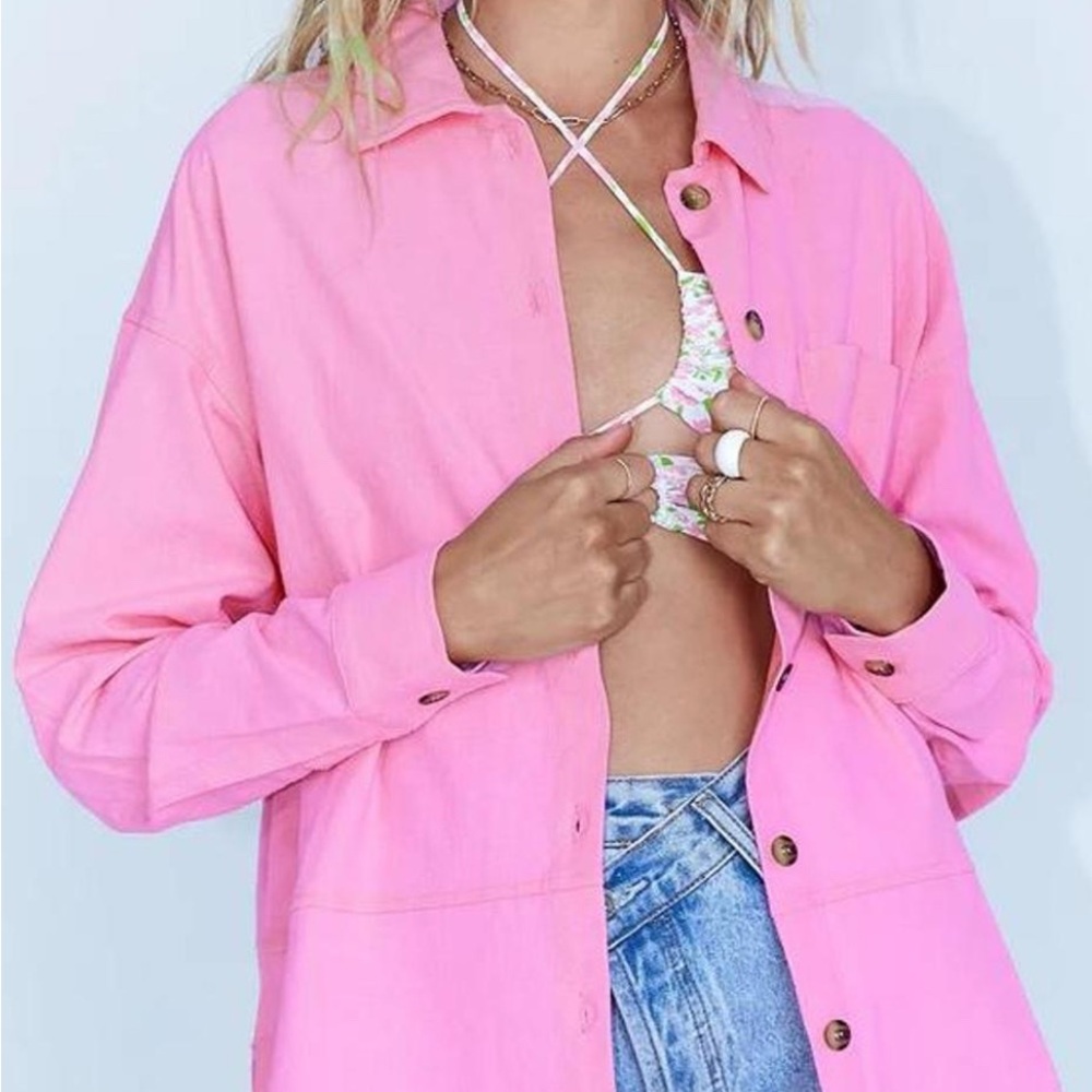 Princess Polly Pink Long-Sleeve Button-Down Shirt